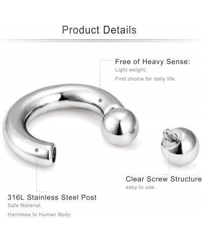 10G 8G 6G 4G 2G 0G 00G Septum Rings Ear Gauges Earrings Hoops 316L Surgical Steel PA Ring Internally Threaded Horseshoe Sprin...