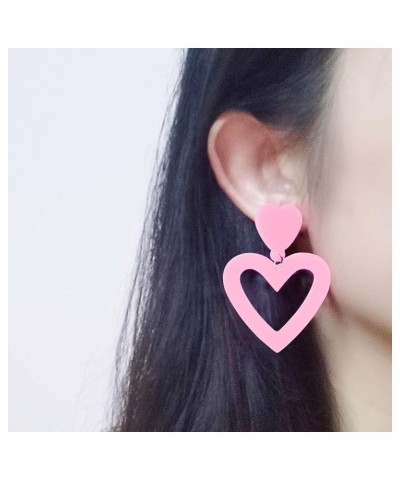 Heart Earrings for Women Pink Love Shaped Rose Dangle Earrings Red Heart Hoop Drop Earrings Acrylic Dangling Tassel Earrings ...