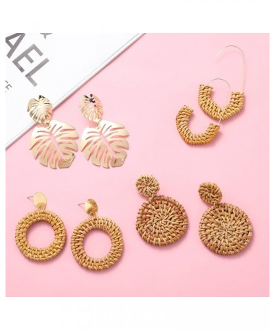 16 Pairs Trendy Acrylic Earrings Rattan Earrings for Women Girls-Summer Beach Straw Earrings Resin Dangle Drop Fashion Earrin...