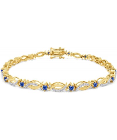 14K Yellow Gold Plated 925 Sterling Silver Link Bracelet Jewelry for Women Blue Sapphire 7.5 Inches $49.60 Bracelets