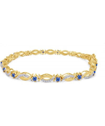 14K Yellow Gold Plated 925 Sterling Silver Link Bracelet Jewelry for Women Blue Sapphire 7.5 Inches $49.60 Bracelets