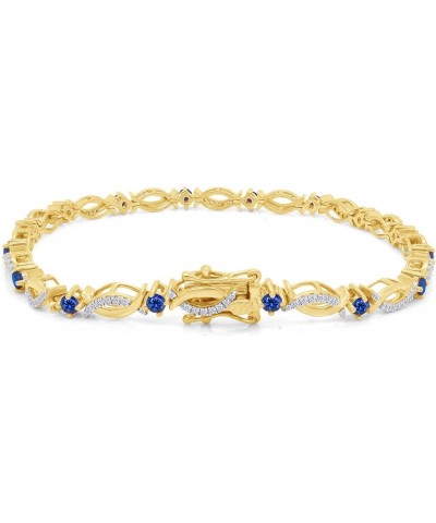 14K Yellow Gold Plated 925 Sterling Silver Link Bracelet Jewelry for Women Blue Sapphire 7.5 Inches $49.60 Bracelets