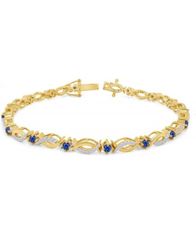 14K Yellow Gold Plated 925 Sterling Silver Link Bracelet Jewelry for Women Blue Sapphire 7.5 Inches $49.60 Bracelets