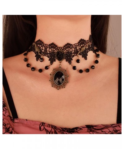 Stempunk Black Lace Necklace with Gear Clock Pendant Vintage Crystal Neck Chain Collar Choker Gothic Jewelry Party Wedding fo...