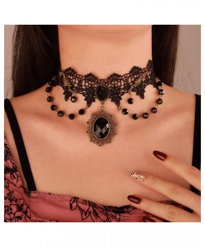 Stempunk Black Lace Necklace with Gear Clock Pendant Vintage Crystal Neck Chain Collar Choker Gothic Jewelry Party Wedding fo...