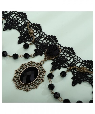 Stempunk Black Lace Necklace with Gear Clock Pendant Vintage Crystal Neck Chain Collar Choker Gothic Jewelry Party Wedding fo...