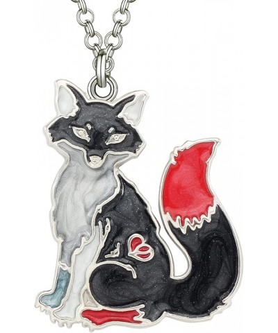 Enamel Alloy Cute Fox Necklace for Women Girls Pendant Charms Fashion Jewelry Gifts Black $8.84 Necklaces