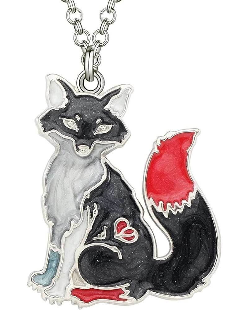 Enamel Alloy Cute Fox Necklace for Women Girls Pendant Charms Fashion Jewelry Gifts Black $8.84 Necklaces