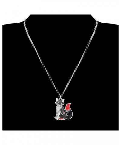 Enamel Alloy Cute Fox Necklace for Women Girls Pendant Charms Fashion Jewelry Gifts Black $8.84 Necklaces