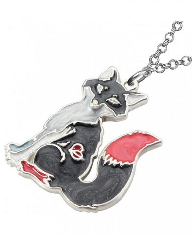 Enamel Alloy Cute Fox Necklace for Women Girls Pendant Charms Fashion Jewelry Gifts Black $8.84 Necklaces