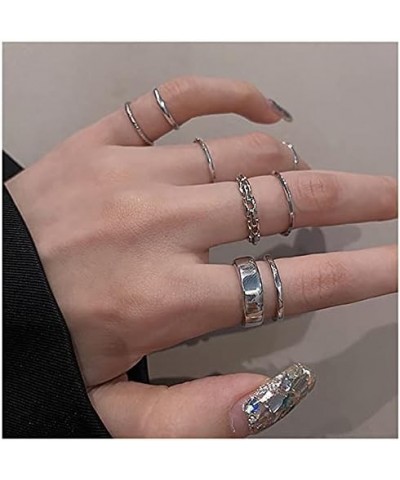 17Pcs Adjustable Punk Chain Rings Set， Vintage Knuckle Gothic Rings Set Alloy Biker Obsidian Chain Open Rings, Stackable Holl...