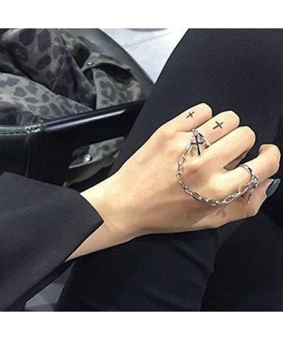 17Pcs Adjustable Punk Chain Rings Set， Vintage Knuckle Gothic Rings Set Alloy Biker Obsidian Chain Open Rings, Stackable Holl...