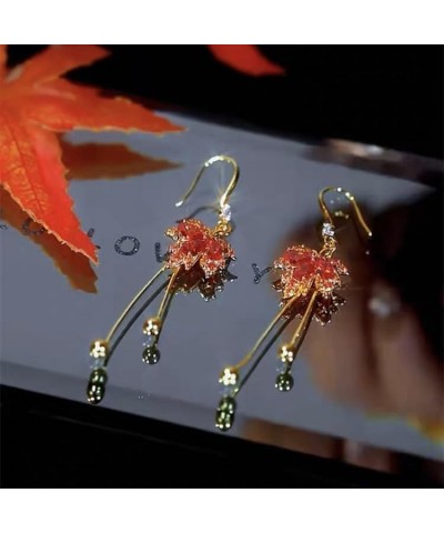 Red Maple Leaf Earrings,Thanksgiving Fall Earrings Long Tassels Rhinestone Maple Leaf Dangle Earrings Autumn Thanksgiving Jew...