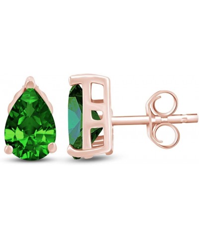 Pear Shape Stud Earrings In 14K Rose Gold Over Sterling Silver (2 Ct) Simulated emerald $21.82 Earrings