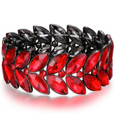 Women's Wedding Bridal Crystal Marquise Rhinestone Beaded Stretch Bangle Bracelet 02-Ruby Color Black-Tone $10.39 Bracelets