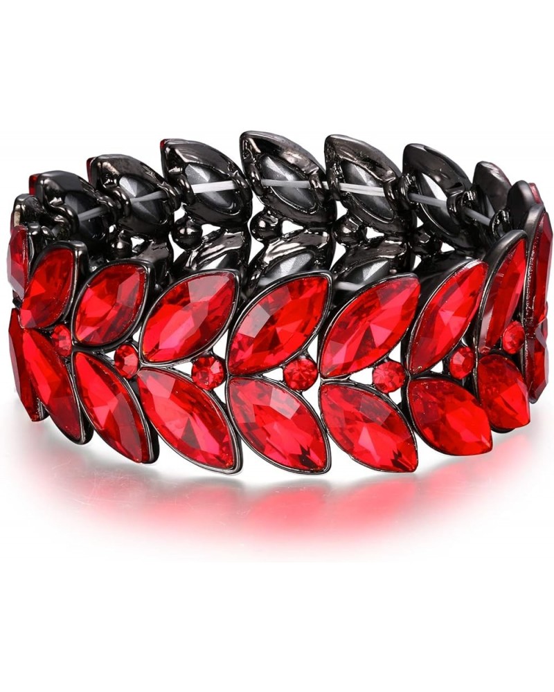 Women's Wedding Bridal Crystal Marquise Rhinestone Beaded Stretch Bangle Bracelet 02-Ruby Color Black-Tone $10.39 Bracelets