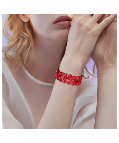 Women's Wedding Bridal Crystal Marquise Rhinestone Beaded Stretch Bangle Bracelet 02-Ruby Color Black-Tone $10.39 Bracelets