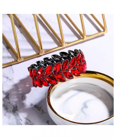 Women's Wedding Bridal Crystal Marquise Rhinestone Beaded Stretch Bangle Bracelet 02-Ruby Color Black-Tone $10.39 Bracelets