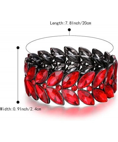 Women's Wedding Bridal Crystal Marquise Rhinestone Beaded Stretch Bangle Bracelet 02-Ruby Color Black-Tone $10.39 Bracelets