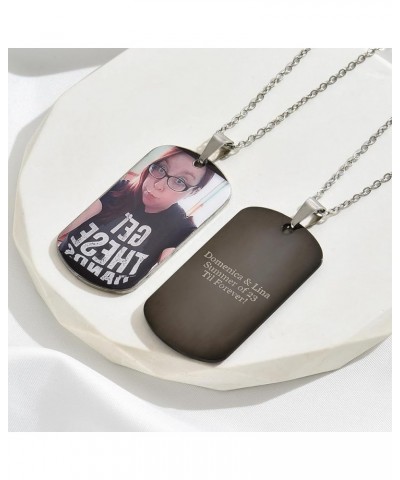 Custom Photo Dog Tag Pendant Necklace Engraving Date/Text/Pictures Stainless Steel Personalized Necklace for Men Women Boys G...