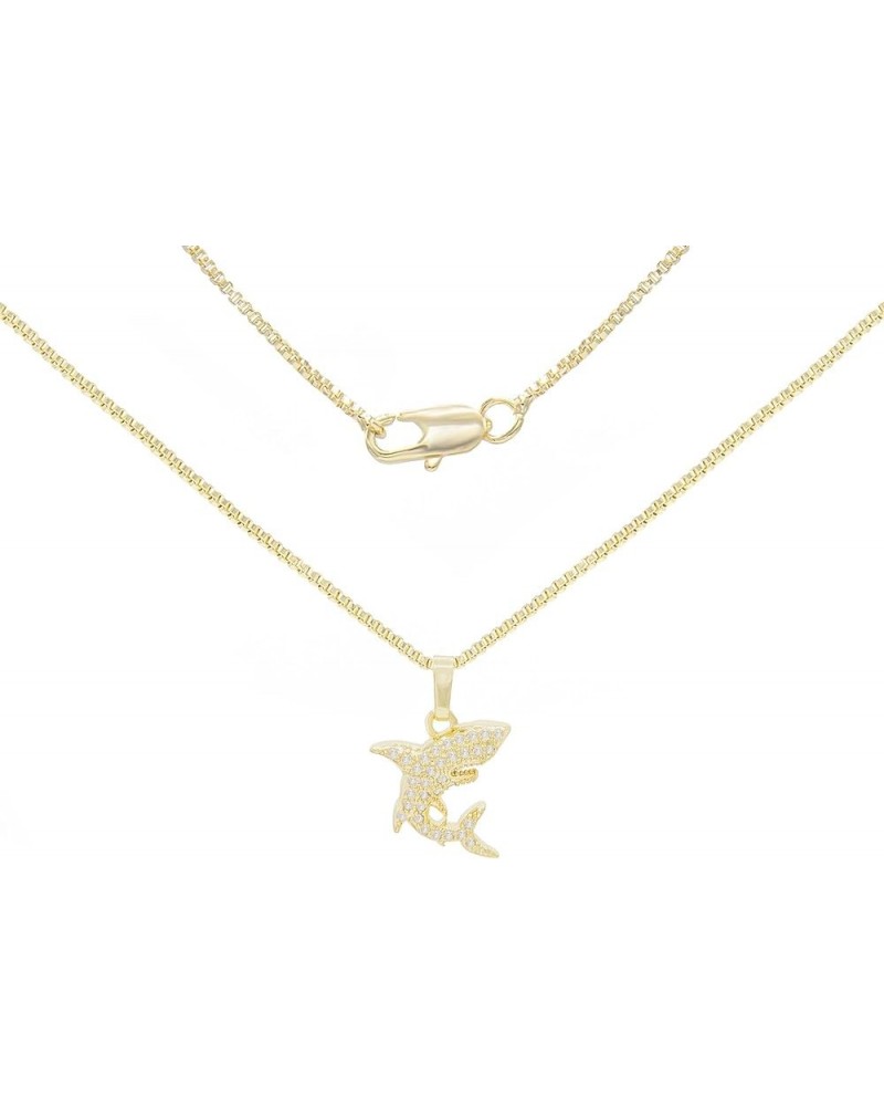 BEBERLINI Shark Charm Sea Pendant 14K Gold Filled Rope Box Curb Chain Necklace Set Lobster Clasp Fashion Cubic Zirconia Jewel...