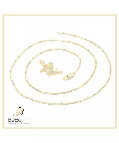 BEBERLINI Shark Charm Sea Pendant 14K Gold Filled Rope Box Curb Chain Necklace Set Lobster Clasp Fashion Cubic Zirconia Jewel...