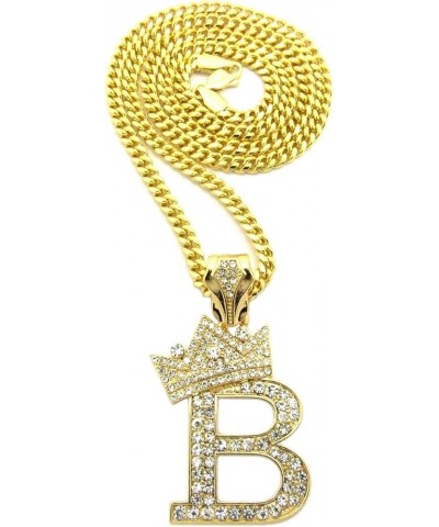 King Crown Alphabet Initial Pendant 3mm 24 inches Cuban Chain Necklace in Gold, Silver Tone B - Gold $13.80 Necklaces