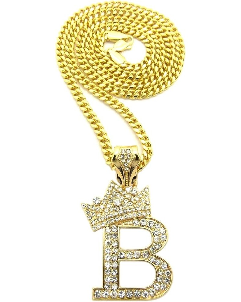 King Crown Alphabet Initial Pendant 3mm 24 inches Cuban Chain Necklace in Gold, Silver Tone B - Gold $13.80 Necklaces