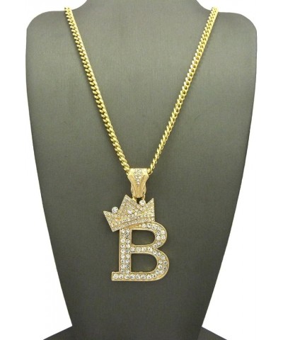 King Crown Alphabet Initial Pendant 3mm 24 inches Cuban Chain Necklace in Gold, Silver Tone B - Gold $13.80 Necklaces