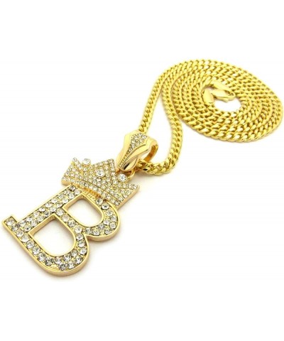 King Crown Alphabet Initial Pendant 3mm 24 inches Cuban Chain Necklace in Gold, Silver Tone B - Gold $13.80 Necklaces