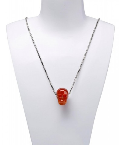 Necklace of Carnelian Hand Carved Gem Crystal Skull Pendant for Men Women, Handmade One of A Kind Gift, Crystal Healing Skull...