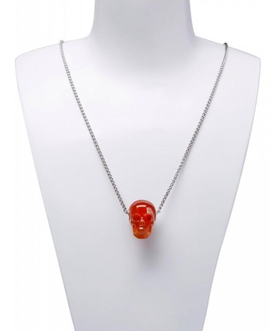 Necklace of Carnelian Hand Carved Gem Crystal Skull Pendant for Men Women, Handmade One of A Kind Gift, Crystal Healing Skull...