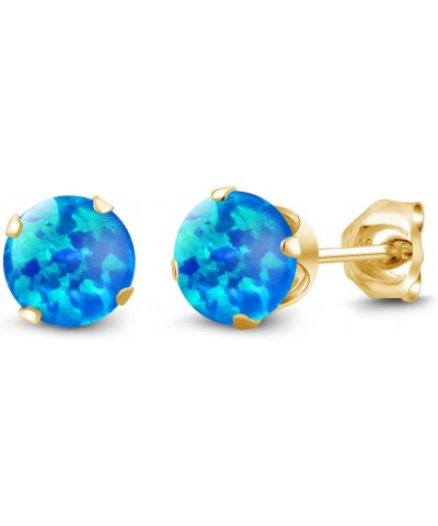 18K Yellow Gold Plated Silver Blue Simulated Opal Stud Earrings For Women (1.00 Cttw, Cabochon Cut 5MM) $17.16 Earrings