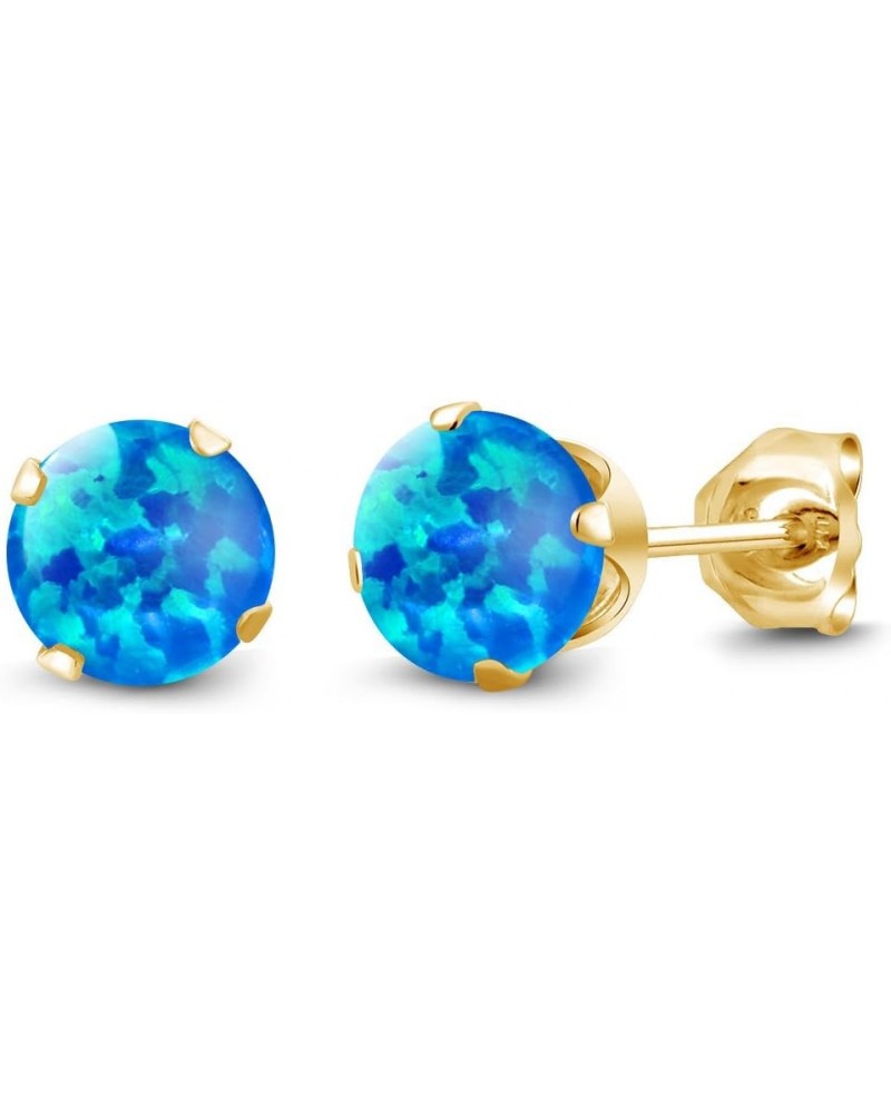 18K Yellow Gold Plated Silver Blue Simulated Opal Stud Earrings For Women (1.00 Cttw, Cabochon Cut 5MM) $17.16 Earrings