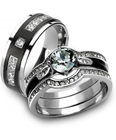 Her and His 4 Piece Silver and Black Stainless Steel and Titanium Wedding Ring Band Set Size Women's 08 Men's 08 $20.50 Sets