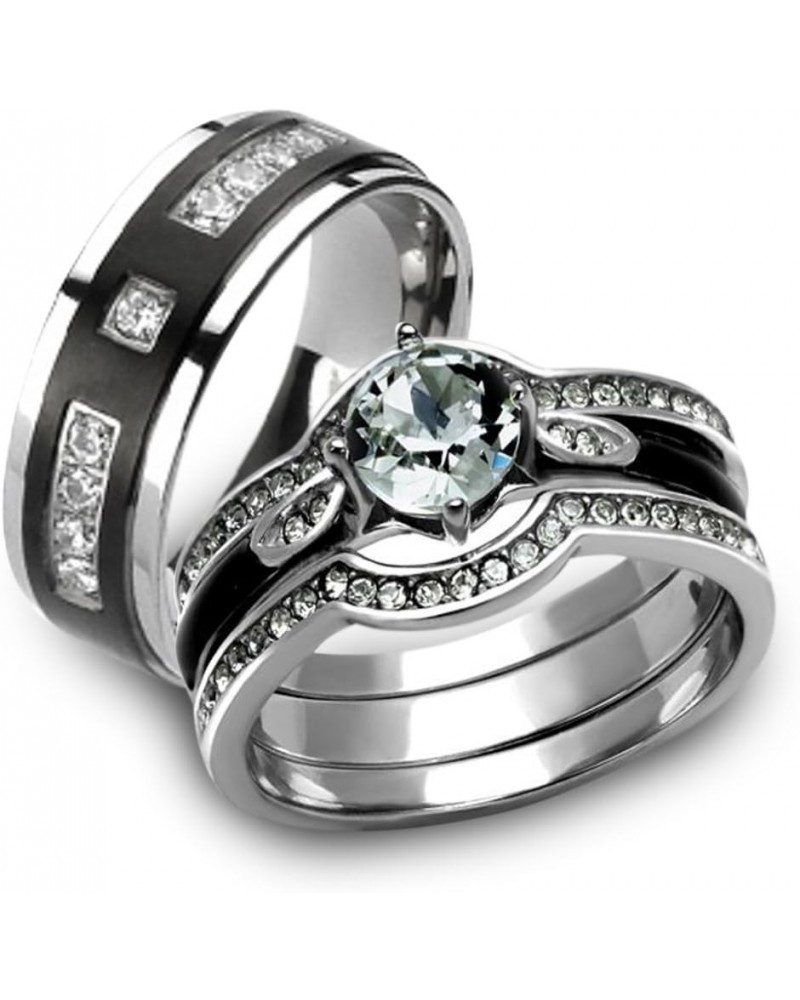 Her and His 4 Piece Silver and Black Stainless Steel and Titanium Wedding Ring Band Set Size Women's 08 Men's 08 $20.50 Sets