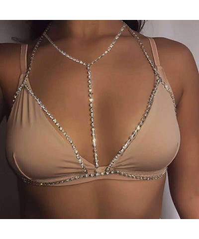 Body Chains for Women Sexy, 18k Gold Plated Rhinestone Belly Waist Chain Necklace Layered Crossover Crystal Bra Body Jewelry ...