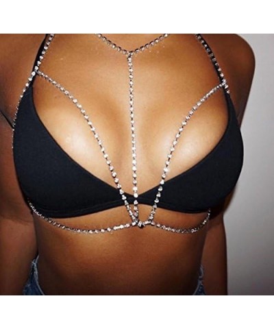 Body Chains for Women Sexy, 18k Gold Plated Rhinestone Belly Waist Chain Necklace Layered Crossover Crystal Bra Body Jewelry ...