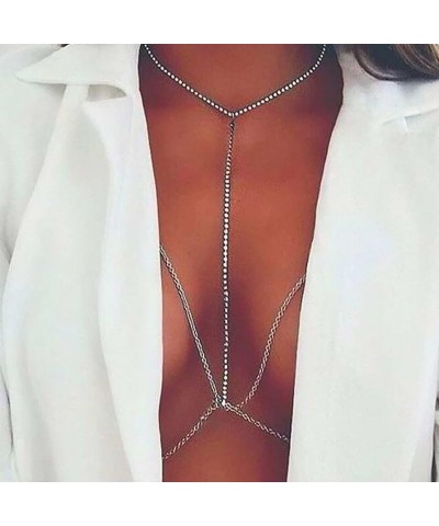 Body Chains for Women Sexy, 18k Gold Plated Rhinestone Belly Waist Chain Necklace Layered Crossover Crystal Bra Body Jewelry ...