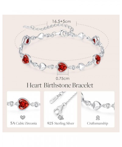 925 Sterling Silver Birthstone Bracelets for Women, Five Love Heart Link Charm Bracelet Valentines Day Gift for Her, Birthday...