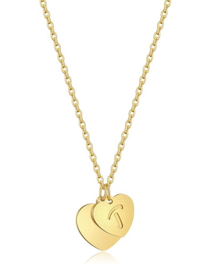 Initial Necklaces for Women 14K Gold Heart Initial Necklace Dainty Letter Necklace Gold Double Heart Hollow A-Z Letter Pendan...