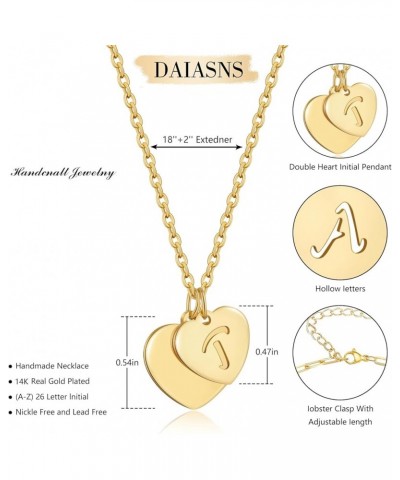 Initial Necklaces for Women 14K Gold Heart Initial Necklace Dainty Letter Necklace Gold Double Heart Hollow A-Z Letter Pendan...