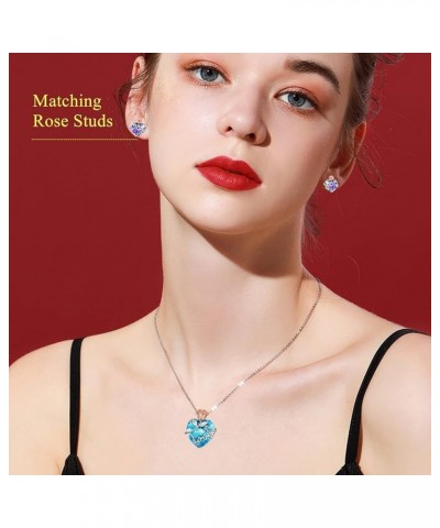 Rose Flower Crystal Pendant Necklace for Women, Sterling Silver Romantic Love Jewelry Gifts 3- Aquamarine $19.32 Necklaces