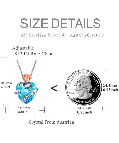 Rose Flower Crystal Pendant Necklace for Women, Sterling Silver Romantic Love Jewelry Gifts 3- Aquamarine $19.32 Necklaces