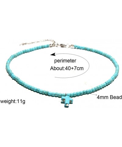 Small Dainty Cross Necklace Pendant Bohemian Turquoise Seed Bead Beaded Necklace Choker for Women Men Girls Faith Jewelry Gif...