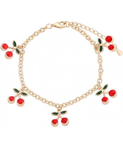 Cute Cherry Tassel Strawberry Bracelet Cherry Green Leaves Fruit Bracelet for Women Girl's Food Chain Bracelet Cherry $8.84 B...