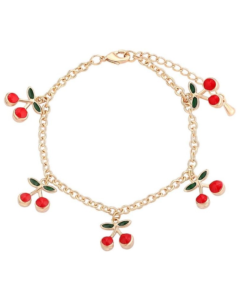 Cute Cherry Tassel Strawberry Bracelet Cherry Green Leaves Fruit Bracelet for Women Girl's Food Chain Bracelet Cherry $8.84 B...