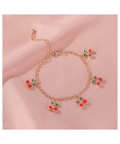 Cute Cherry Tassel Strawberry Bracelet Cherry Green Leaves Fruit Bracelet for Women Girl's Food Chain Bracelet Cherry $8.84 B...