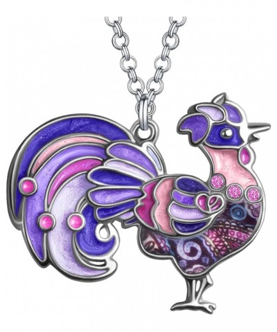 Enamel Alloy Rhinestone Rooster Necklace Chicken Pendant Farm Animals Jewelry Charms Gifts for Women Girls Kids Purple $9.17 ...