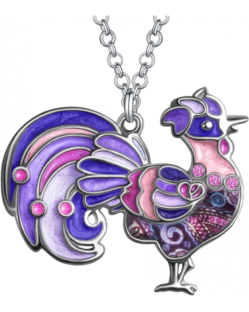 Enamel Alloy Rhinestone Rooster Necklace Chicken Pendant Farm Animals Jewelry Charms Gifts for Women Girls Kids Purple $9.17 ...